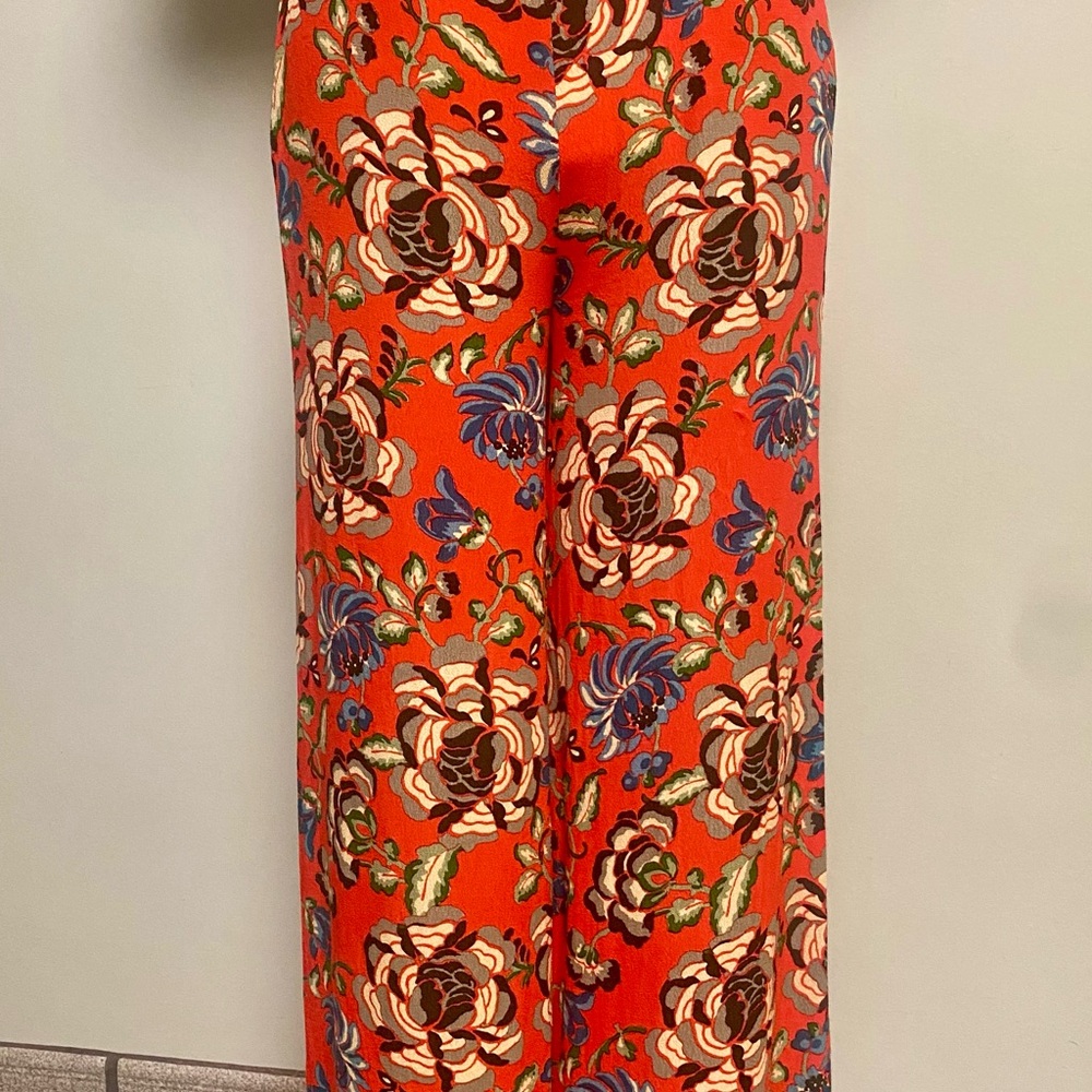 Free People Red Orange Floral Wide-Leg Pants
